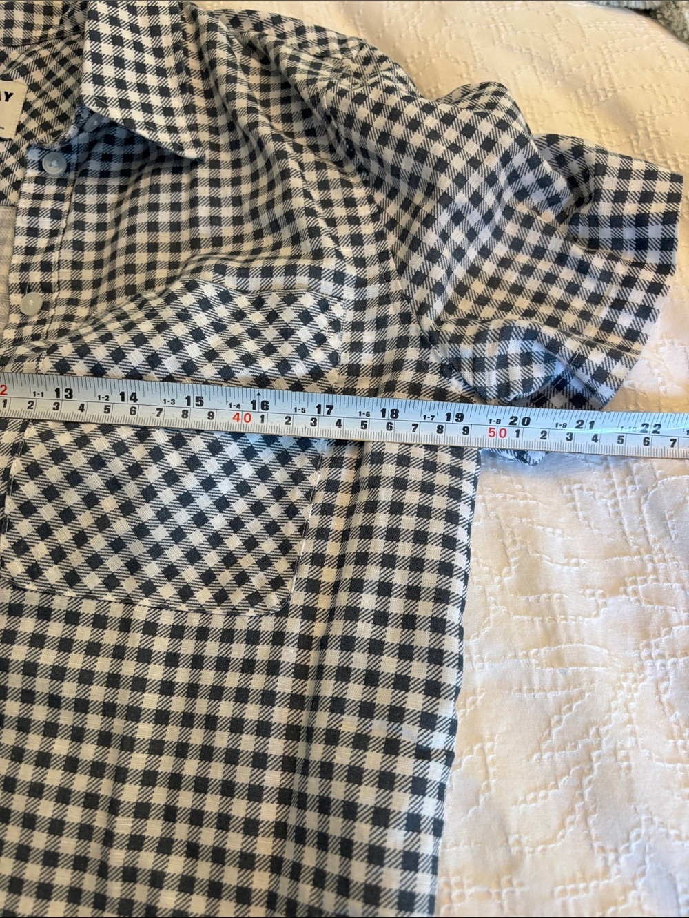 Sunday Best Blue & White Gingham Check Short Sleeve Button-Down Crop Top Size S - Picture 8 of 10
